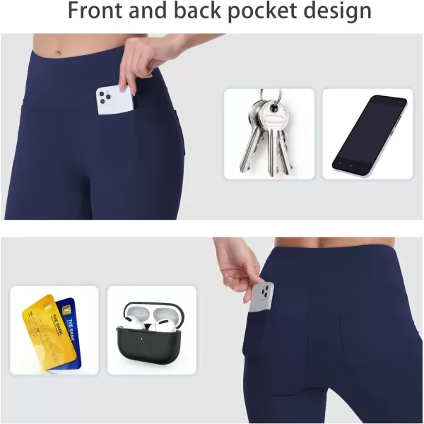 THE GYM PEOPLE Womens Casual Yoga Leggings High Waisted Tummy Control Workout Pants with 4 PocketsNavy Blue