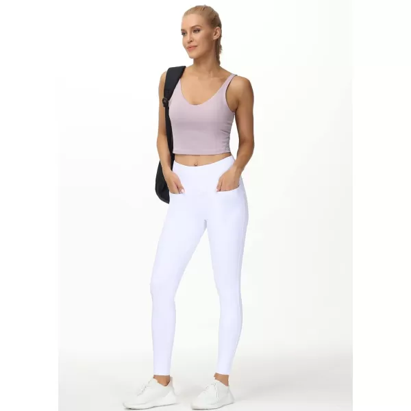 THE GYM PEOPLE Womens Casual Yoga Leggings High Waisted Tummy Control Workout Pants with 4 PocketsWhite