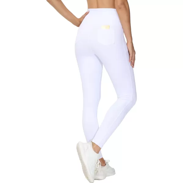 THE GYM PEOPLE Womens Casual Yoga Leggings High Waisted Tummy Control Workout Pants with 4 PocketsWhite