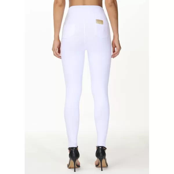 THE GYM PEOPLE Womens Casual Yoga Leggings High Waisted Tummy Control Workout Pants with 4 PocketsWhite