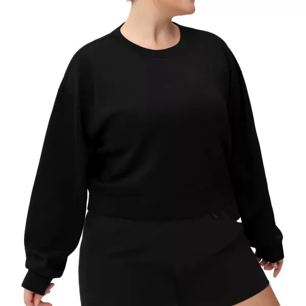 THE GYM PEOPLE Womens Crewneck Cropped Pullover Sweatshirt Cute Basic Long Sleeves Workout TopsBlack