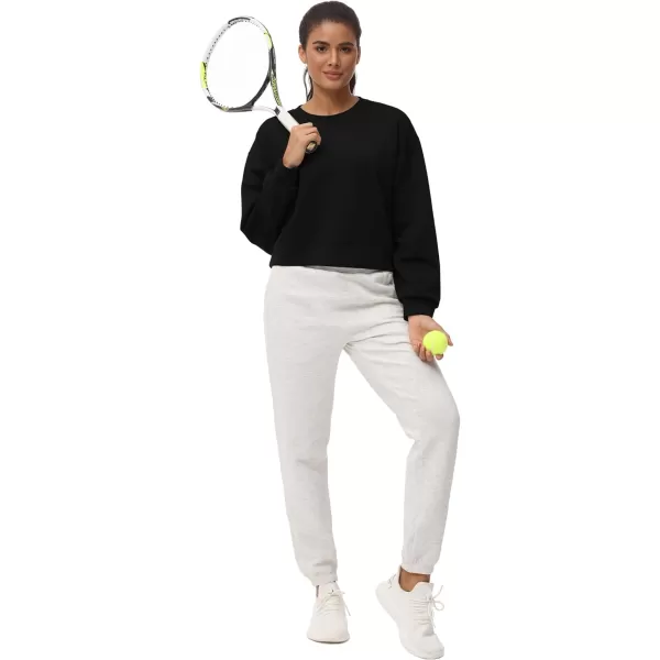 THE GYM PEOPLE Womens Crewneck Cropped Pullover Sweatshirt Cute Basic Long Sleeves Workout TopsBlack
