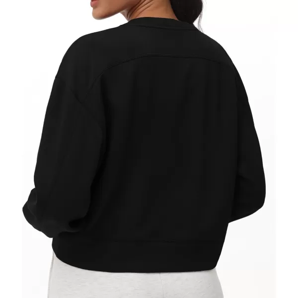 THE GYM PEOPLE Womens Crewneck Cropped Pullover Sweatshirt Cute Basic Long Sleeves Workout TopsBlack