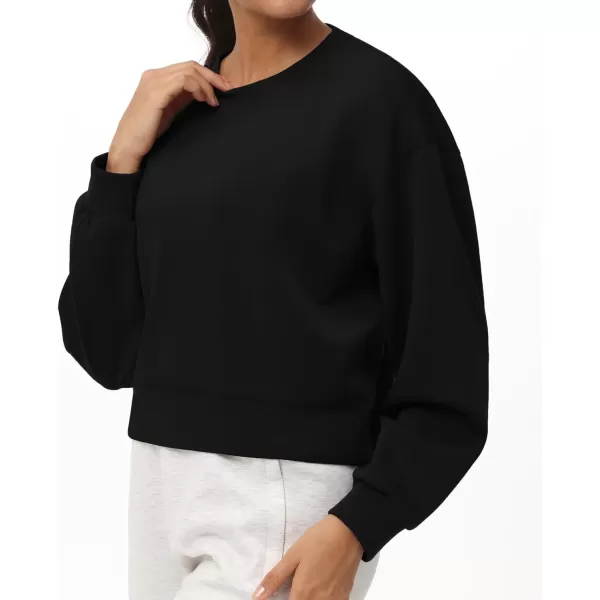 THE GYM PEOPLE Womens Crewneck Cropped Pullover Sweatshirt Cute Basic Long Sleeves Workout TopsBlack