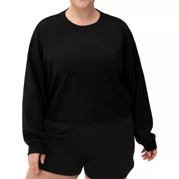 THE GYM PEOPLE Womens Crewneck Cropped Pullover Sweatshirt Cute Basic Long Sleeves Workout TopsBlack