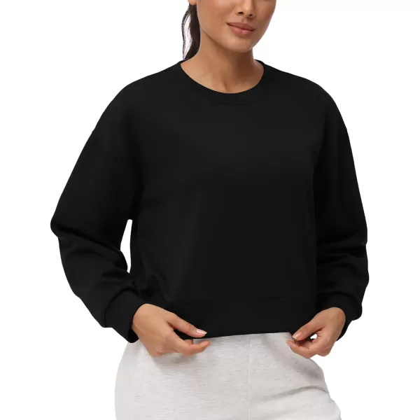 THE GYM PEOPLE Womens Crewneck Cropped Pullover Sweatshirt Cute Basic Long Sleeves Workout TopsBlack