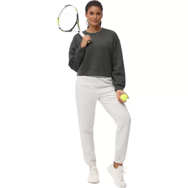 THE GYM PEOPLE Womens Crewneck Cropped Pullover Sweatshirt Cute Basic Long Sleeves Workout TopsGraphite Grey