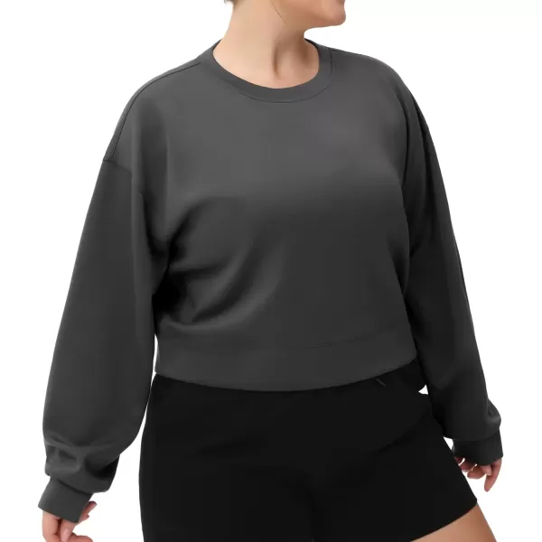 THE GYM PEOPLE Womens Crewneck Cropped Pullover Sweatshirt Cute Basic Long Sleeves Workout TopsGraphite Grey