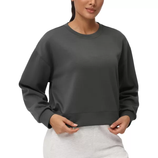 THE GYM PEOPLE Womens Crewneck Cropped Pullover Sweatshirt Cute Basic Long Sleeves Workout TopsGraphite Grey