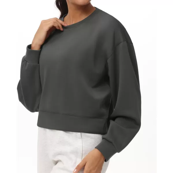 THE GYM PEOPLE Womens Crewneck Cropped Pullover Sweatshirt Cute Basic Long Sleeves Workout TopsGraphite Grey