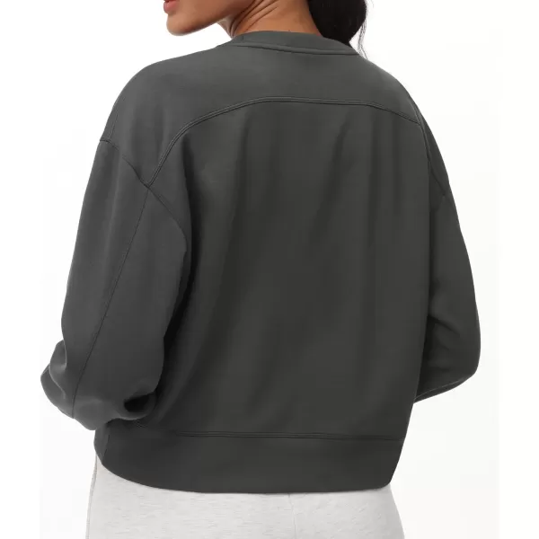 THE GYM PEOPLE Womens Crewneck Cropped Pullover Sweatshirt Cute Basic Long Sleeves Workout TopsGraphite Grey