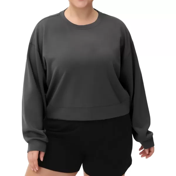 THE GYM PEOPLE Womens Crewneck Cropped Pullover Sweatshirt Cute Basic Long Sleeves Workout TopsGraphite Grey