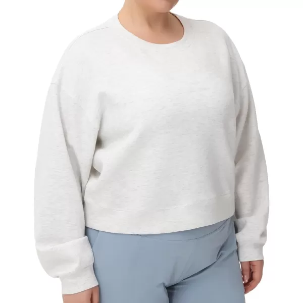 THE GYM PEOPLE Womens Crewneck Cropped Pullover Sweatshirt Cute Basic Long Sleeves Workout TopsHeather White