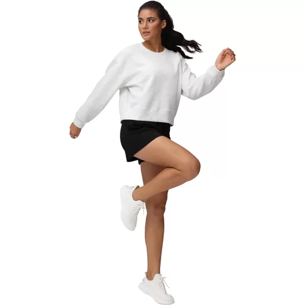 THE GYM PEOPLE Womens Crewneck Cropped Pullover Sweatshirt Cute Basic Long Sleeves Workout TopsHeather White