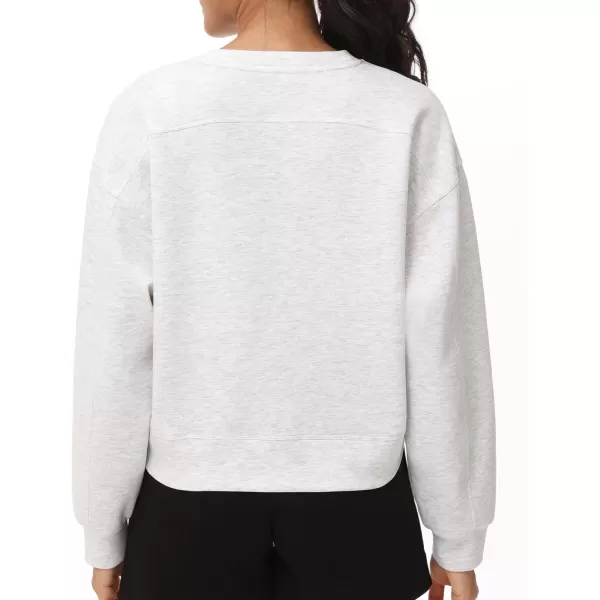 THE GYM PEOPLE Womens Crewneck Cropped Pullover Sweatshirt Cute Basic Long Sleeves Workout TopsHeather White
