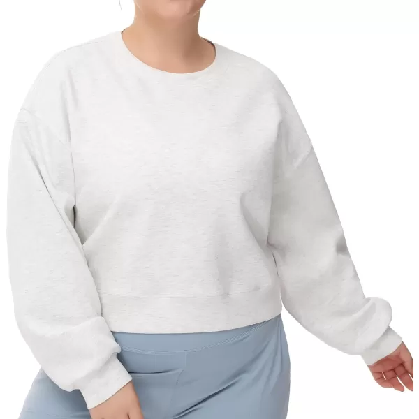THE GYM PEOPLE Womens Crewneck Cropped Pullover Sweatshirt Cute Basic Long Sleeves Workout TopsHeather White