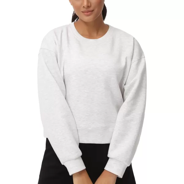 THE GYM PEOPLE Womens Crewneck Cropped Pullover Sweatshirt Cute Basic Long Sleeves Workout TopsHeather White