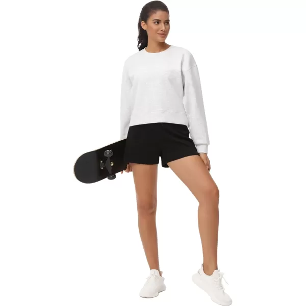 THE GYM PEOPLE Womens Crewneck Cropped Pullover Sweatshirt Cute Basic Long Sleeves Workout TopsHeather White
