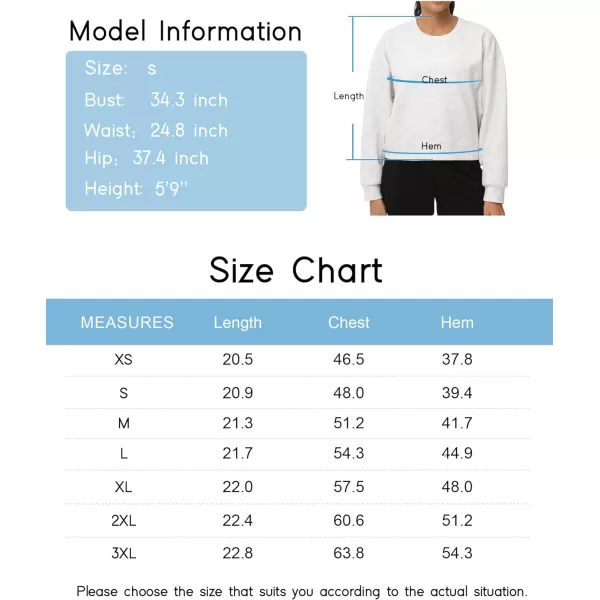 THE GYM PEOPLE Womens Crewneck Cropped Pullover Sweatshirt Cute Basic Long Sleeves Workout TopsHeather White