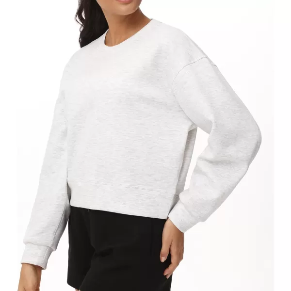 THE GYM PEOPLE Womens Crewneck Cropped Pullover Sweatshirt Cute Basic Long Sleeves Workout TopsHeather White