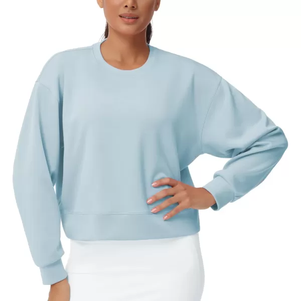 THE GYM PEOPLE Womens Crewneck Cropped Pullover Sweatshirt Cute Basic Long Sleeves Workout TopsLight Blue