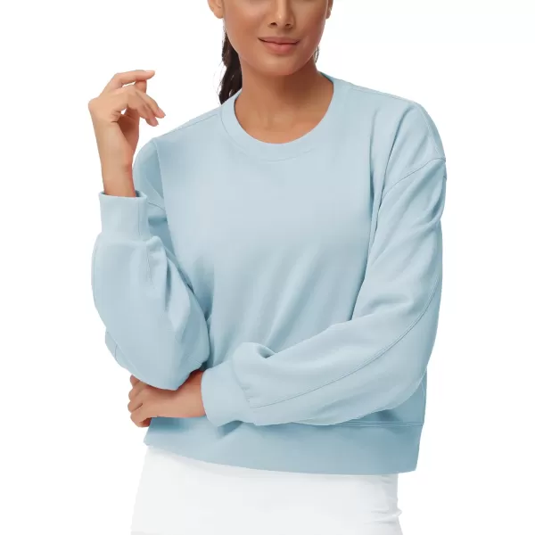 THE GYM PEOPLE Womens Crewneck Cropped Pullover Sweatshirt Cute Basic Long Sleeves Workout TopsLight Blue