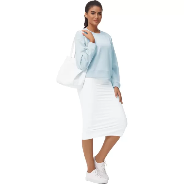 THE GYM PEOPLE Womens Crewneck Cropped Pullover Sweatshirt Cute Basic Long Sleeves Workout TopsLight Blue