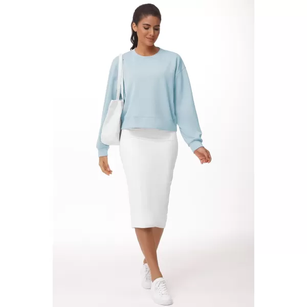 THE GYM PEOPLE Womens Crewneck Cropped Pullover Sweatshirt Cute Basic Long Sleeves Workout TopsLight Blue