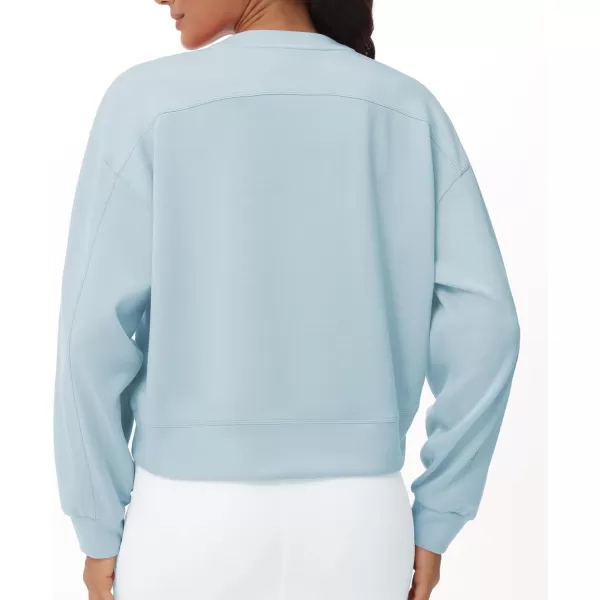 THE GYM PEOPLE Womens Crewneck Cropped Pullover Sweatshirt Cute Basic Long Sleeves Workout TopsLight Blue