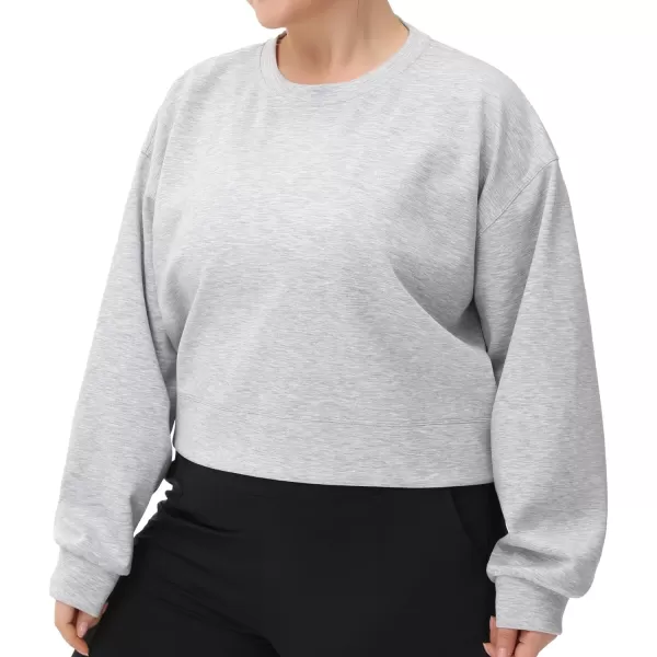 THE GYM PEOPLE Womens Crewneck Cropped Pullover Sweatshirt Cute Basic Long Sleeves Workout TopsLight Heather Grey