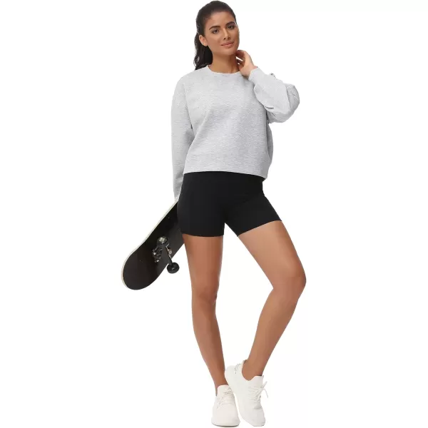 THE GYM PEOPLE Womens Crewneck Cropped Pullover Sweatshirt Cute Basic Long Sleeves Workout TopsLight Heather Grey