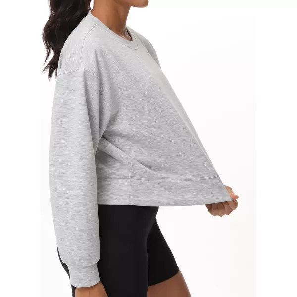 THE GYM PEOPLE Womens Crewneck Cropped Pullover Sweatshirt Cute Basic Long Sleeves Workout TopsLight Heather Grey