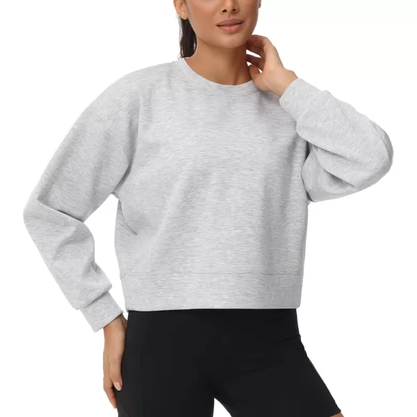 THE GYM PEOPLE Womens Crewneck Cropped Pullover Sweatshirt Cute Basic Long Sleeves Workout TopsLight Heather Grey