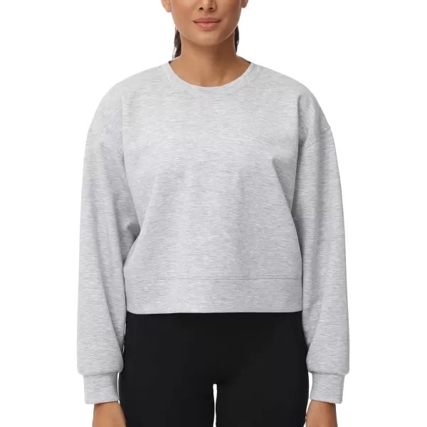 THE GYM PEOPLE Womens Crewneck Cropped Pullover Sweatshirt Cute Basic Long Sleeves Workout TopsLight Heather Grey
