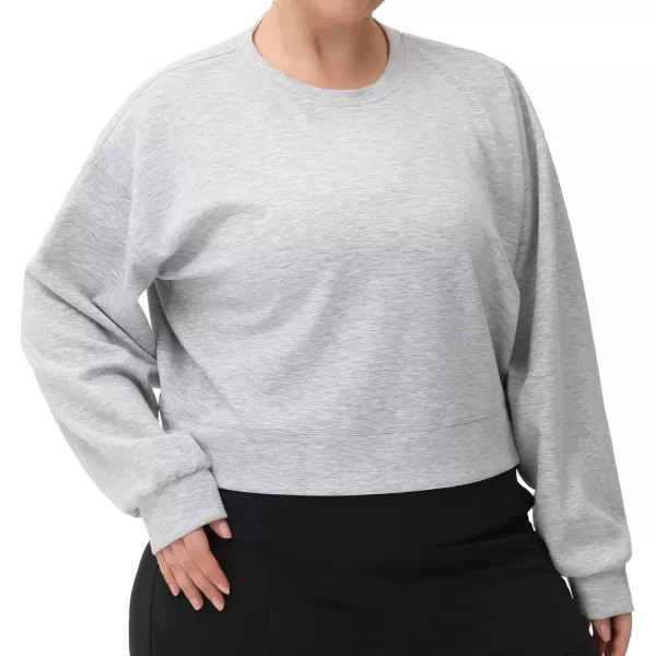 THE GYM PEOPLE Womens Crewneck Cropped Pullover Sweatshirt Cute Basic Long Sleeves Workout TopsLight Heather Grey