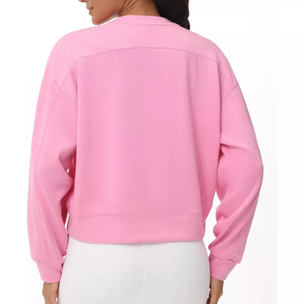 THE GYM PEOPLE Womens Crewneck Cropped Pullover Sweatshirt Cute Basic Long Sleeves Workout TopsPink