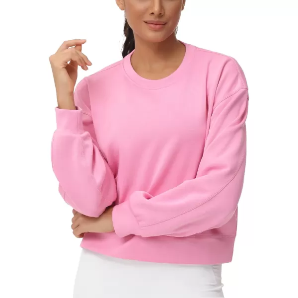 THE GYM PEOPLE Womens Crewneck Cropped Pullover Sweatshirt Cute Basic Long Sleeves Workout TopsPink