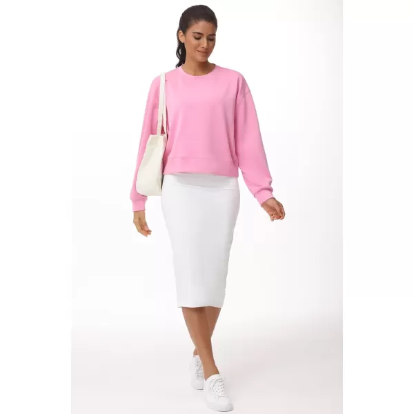 THE GYM PEOPLE Womens Crewneck Cropped Pullover Sweatshirt Cute Basic Long Sleeves Workout TopsPink