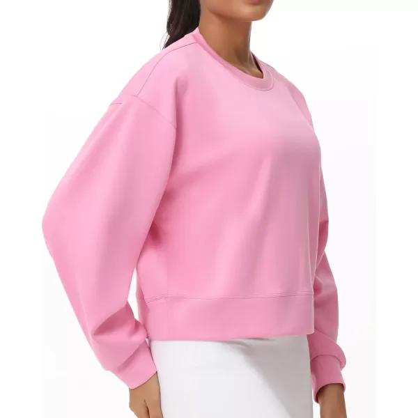 THE GYM PEOPLE Womens Crewneck Cropped Pullover Sweatshirt Cute Basic Long Sleeves Workout TopsPink