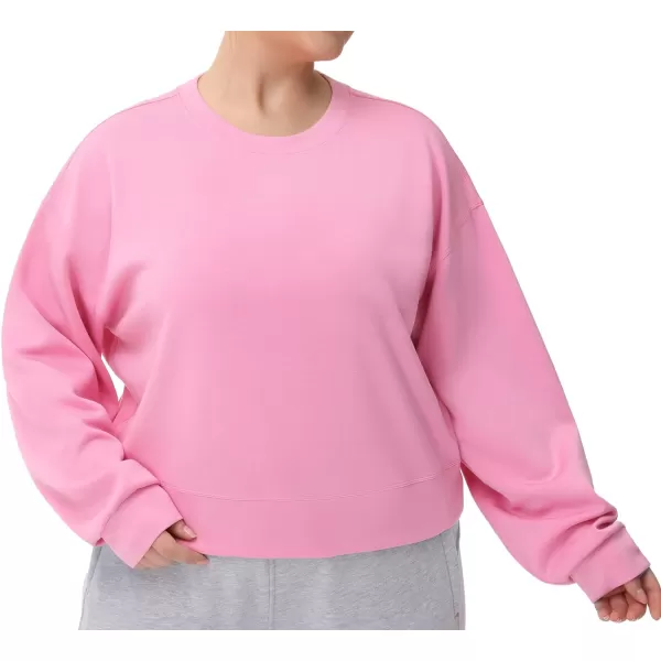 THE GYM PEOPLE Womens Crewneck Cropped Pullover Sweatshirt Cute Basic Long Sleeves Workout TopsPink