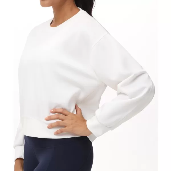 THE GYM PEOPLE Womens Crewneck Cropped Pullover Sweatshirt Cute Basic Long Sleeves Workout TopsWhite