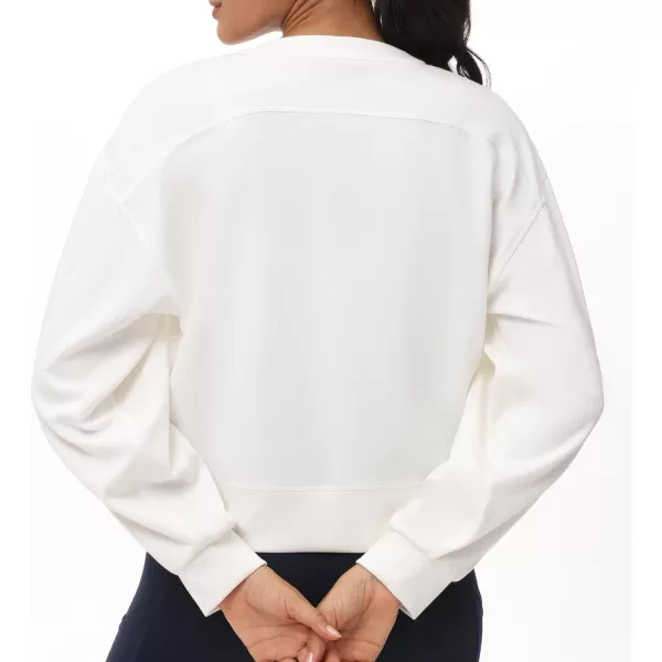 THE GYM PEOPLE Womens Crewneck Cropped Pullover Sweatshirt Cute Basic Long Sleeves Workout TopsWhite