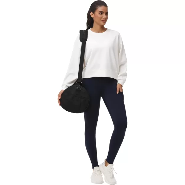 THE GYM PEOPLE Womens Crewneck Cropped Pullover Sweatshirt Cute Basic Long Sleeves Workout TopsWhite