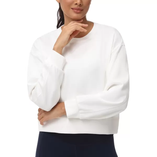 THE GYM PEOPLE Womens Crewneck Cropped Pullover Sweatshirt Cute Basic Long Sleeves Workout TopsWhite