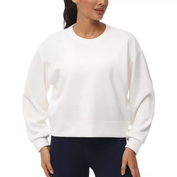 THE GYM PEOPLE Womens Crewneck Cropped Pullover Sweatshirt Cute Basic Long Sleeves Workout TopsWhite