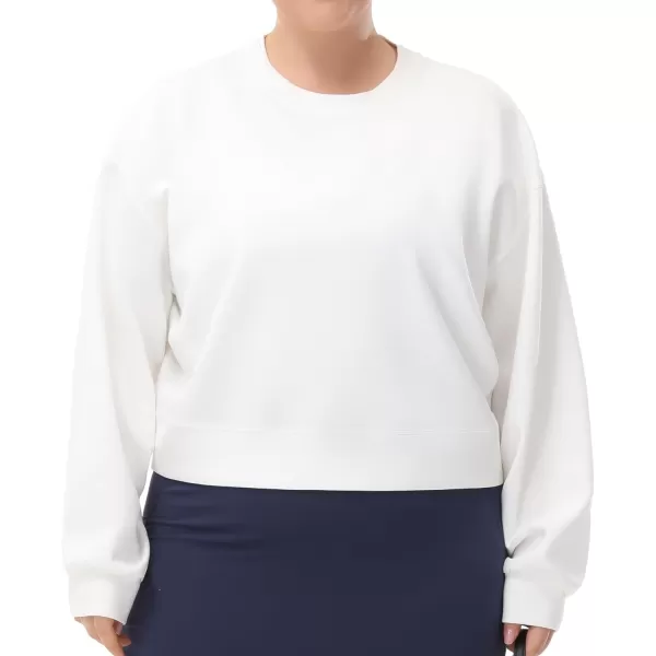 THE GYM PEOPLE Womens Crewneck Cropped Pullover Sweatshirt Cute Basic Long Sleeves Workout TopsWhite