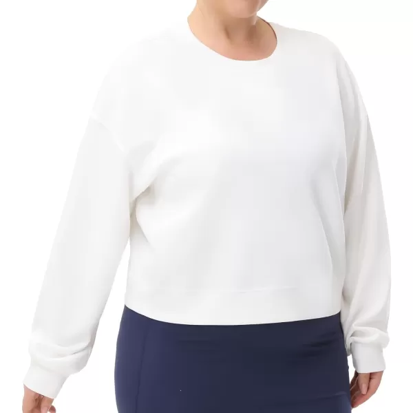 THE GYM PEOPLE Womens Crewneck Cropped Pullover Sweatshirt Cute Basic Long Sleeves Workout TopsWhite