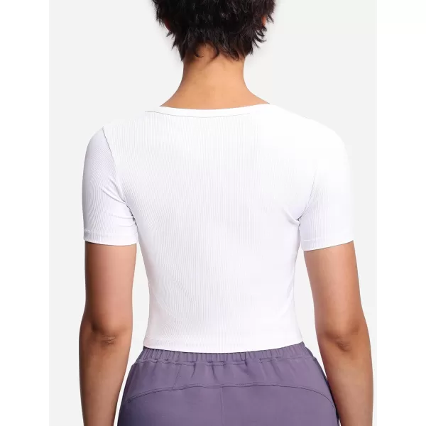 THE GYM PEOPLE Womens Cute Crop TShirts Short Sleeve Ribbed Ice Silk Slim Fit Casual Tee TopsWhite
