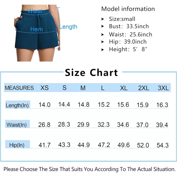 THE GYM PEOPLE Womens Drawstring Sweat Shorts High Waisted Summer Workout Lounge Shorts with PocketsDark Blue Green