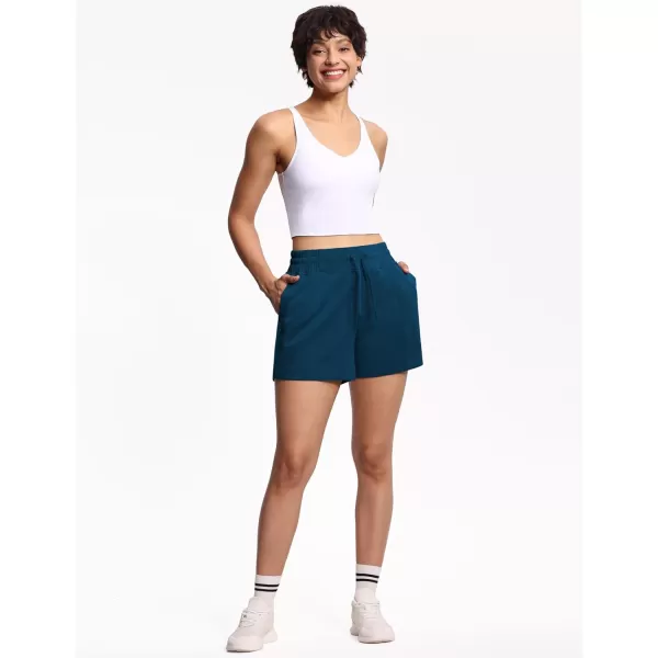 THE GYM PEOPLE Womens Drawstring Sweat Shorts High Waisted Summer Workout Lounge Shorts with PocketsDark Blue Green